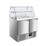 Salad prep counter / 2-section with square glass top, 900 x 700 mm