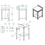 Work table / with undershelf & backsplash, 600 x 600 mm - slika 3