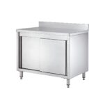 Work table with cabinet / 2 sliding doors & backsplash, 1500 x 600 mm