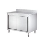 Work table with cabinet / 2 sliding doors & backsplash, 1600 x 600 mm