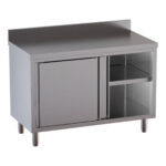 TOPLINE work table with cabinet / 2 sliding doors & backsplash, 1600 x 600 mm