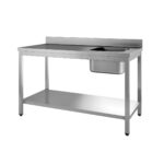 TOPLINE work table with sink / bowl right with backsplash, 1200 x 600 mm