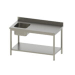 TOPLINE work table with sink / bowl left with backsplash, 1600 x 700 mm