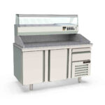 TOPLINE pizza prep counter / 2-section with doors, EN 60x40, drawer, grey granite worktop, incl. refrigerated topping unit, GN 1/4, 1565 x 800 mm