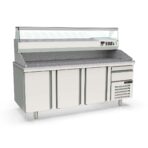 TOPLINE pizza prep counter / 3-section with doors, EN 60x40, drawer, grey granite worktop, incl. refrigerated topping unit, GN 1/4, 2090 x 800 mm