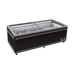 TOPLINE refrigeration and freezer chest 850 with glass sliding lid, black, head-end chest for combinations, LED, 1856 x 858 mm