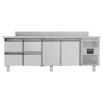 Refrigerated counter / 2 doors & 4 drawers incl. backsplash - monoblock, 2230 x 700 mm